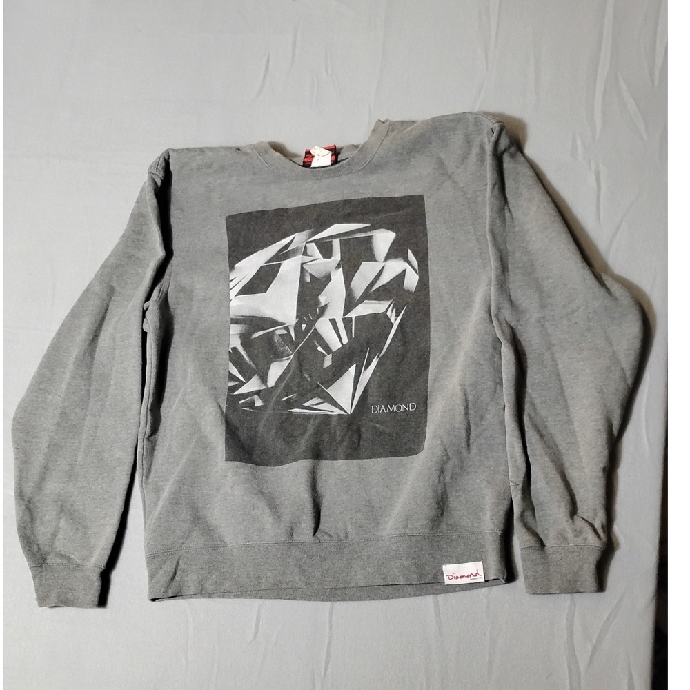 Vintage Y2K Diamond Supply Co Graphic Sweatshirt Grey Mens Medium  Diamond Print